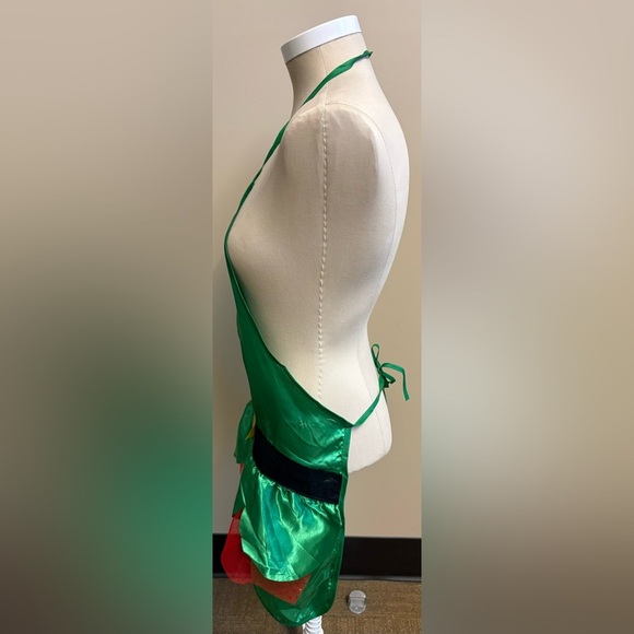 Green Satin Apron with Gold Buckle black belt women's sizes S-L - Picture 3 of 4